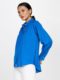 AND Spread Collar High Low Hem Casual Shirt