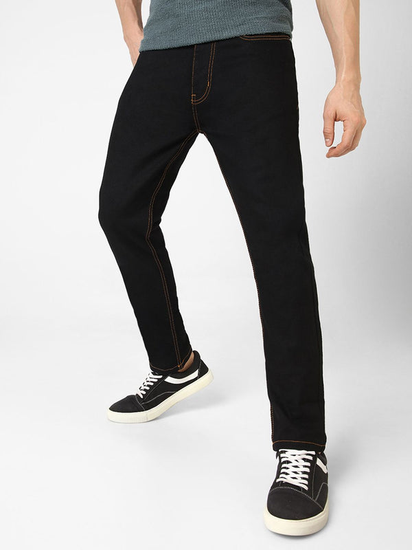 Urbano Fashion Men Black Slim Fit Mid-Rise Seluar Jeans Boleh Diregangkan