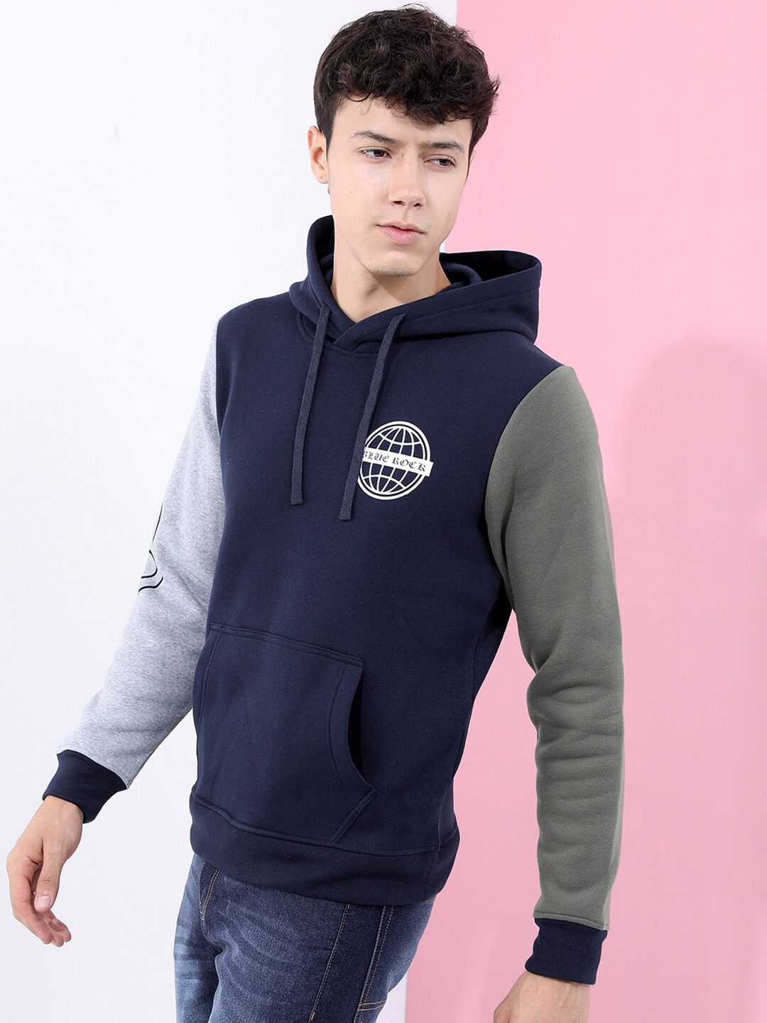 HIGHLANDER Men Navy Blue Hooded Sweatshirt
