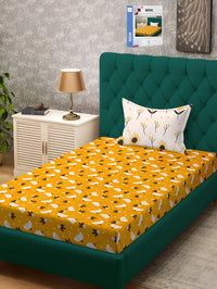 KLOTTHE Book Fold Printed 300 TC Single Bed Bedsheet With Pillow Cover