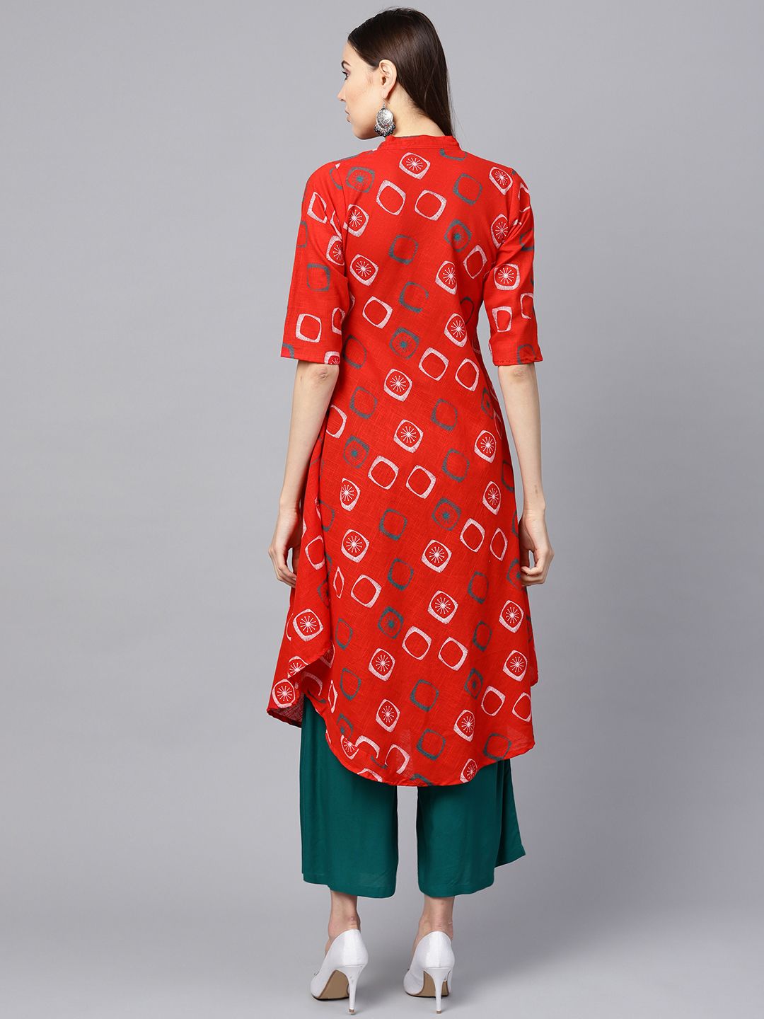 SOJANYA Women Red & White Printed A-Line Kurta