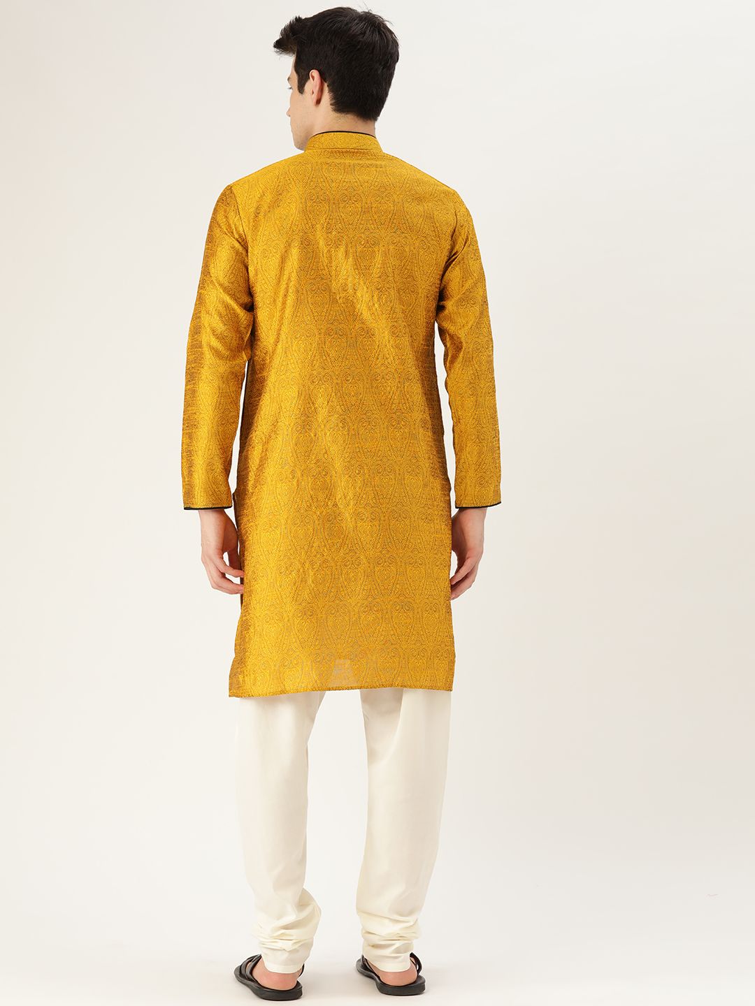 SOJANYA Kurta Lurus Tenunan Kuning Mustard Lelaki