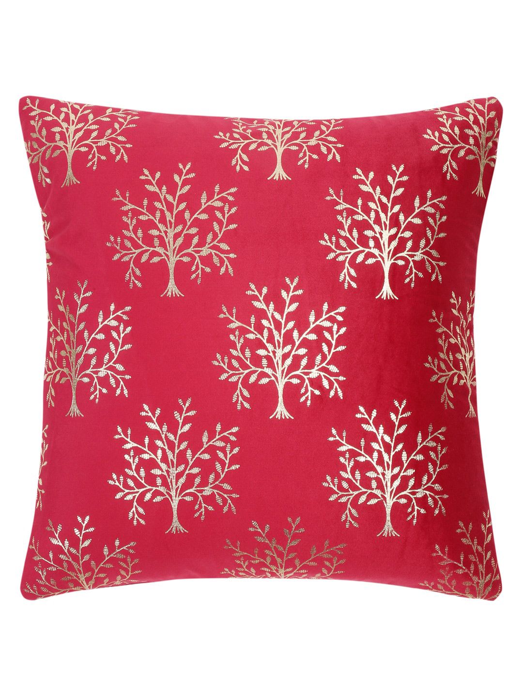 HOSTA HOMES Maroon & Gold Set of 5 Embroidered Velvet Square Cushion Covers