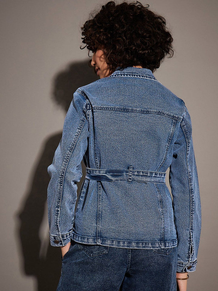 SASSAFRAS Blue Spread Collar Denim Jacket
