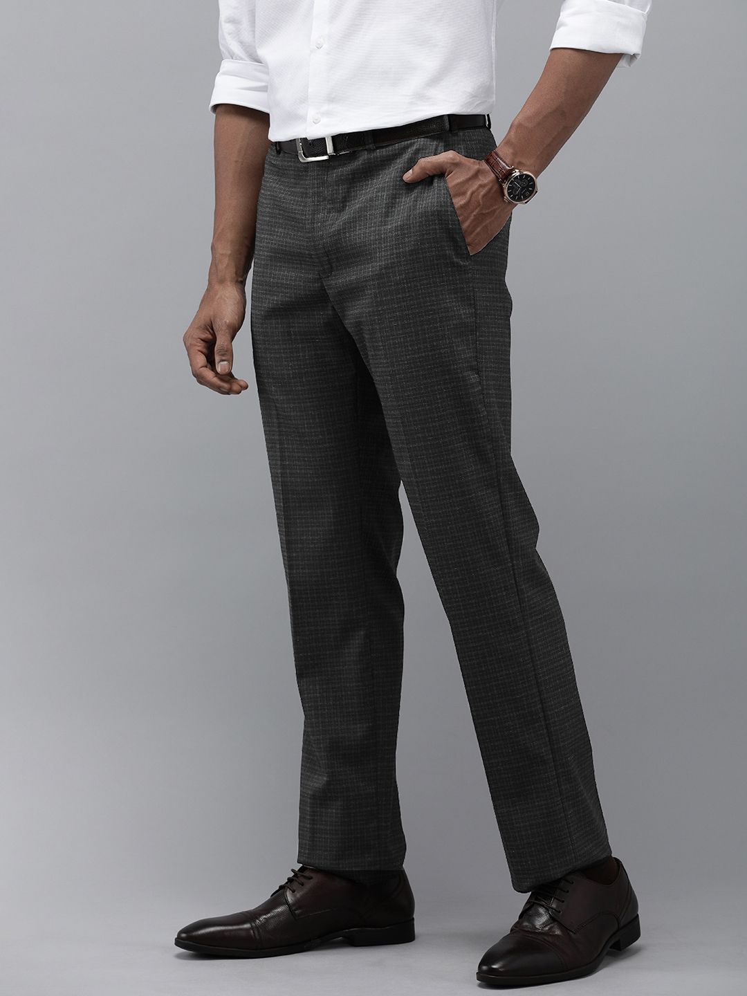 Park Avenue Men Checked Smart Fit Formal Trousers