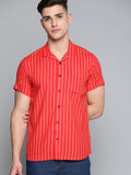 DENNISON Men Red Striped Smart Slim Fit Casual Shirt