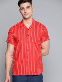 DENNISON Men Red Striped Smart Slim Fit Casual Shirt