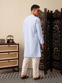 House of Pataudi Floral Embroidered Mandarin Collar Thread Work Jashn Kurta with Trousers