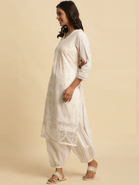 W Floral Printed V-Neck Cotton Kurta