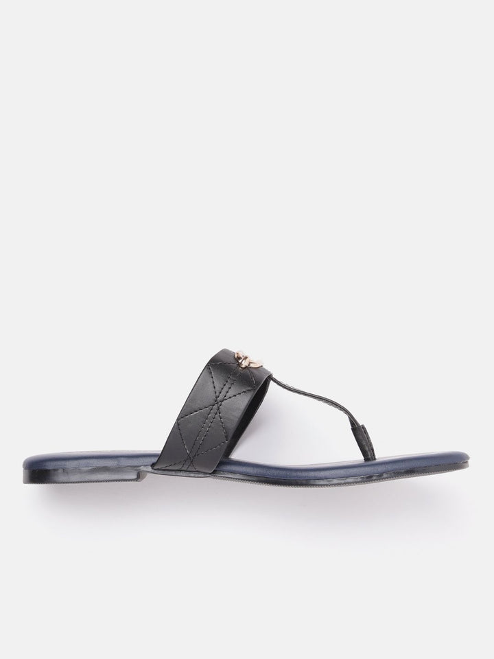 DressBerry Women Textured T-Strap Flats with Embellished Detail