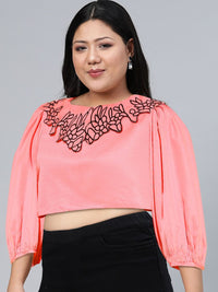 SASSAFRAS Pretty Pink Solid Zoom Friendly Collar Top