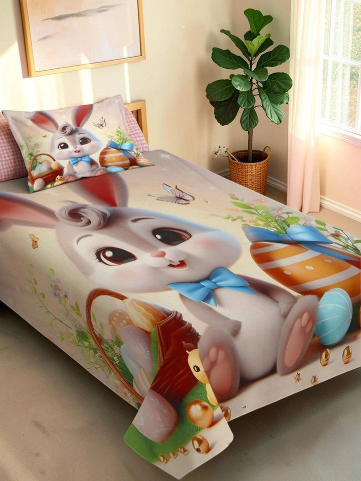 Moda Rapido X KLOTTHE Grey & Pink Cartoon Characters 400 TC Single Bedsheet with 1 Pillow Covers
