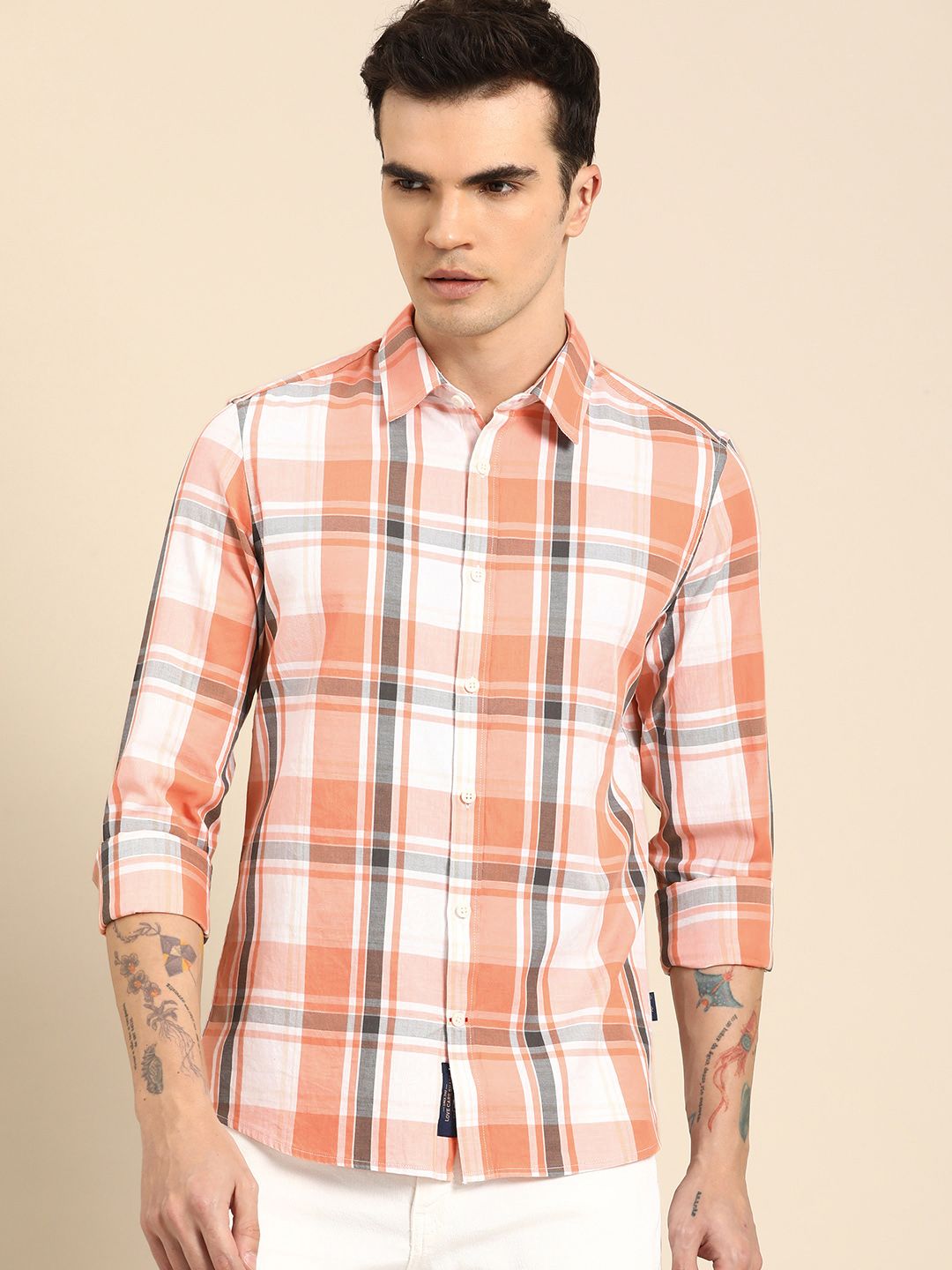 Being Human Pure Cotton Slim Fit Checked Casual Shirt