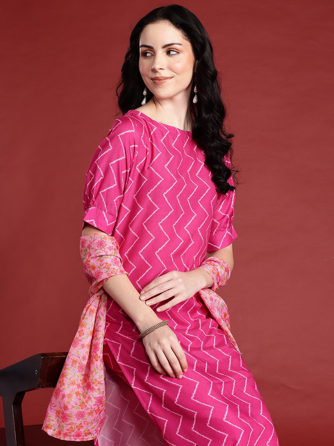 Anouk Geometric Printed Regular Kurta With Trousers & With Dupatta