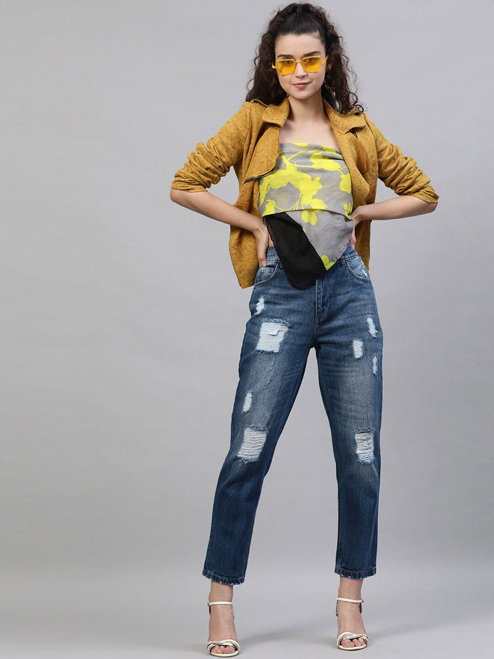 STREET 9 Women Blue Relaxed Fit Mid-Rise Highly Distressed Jeans
