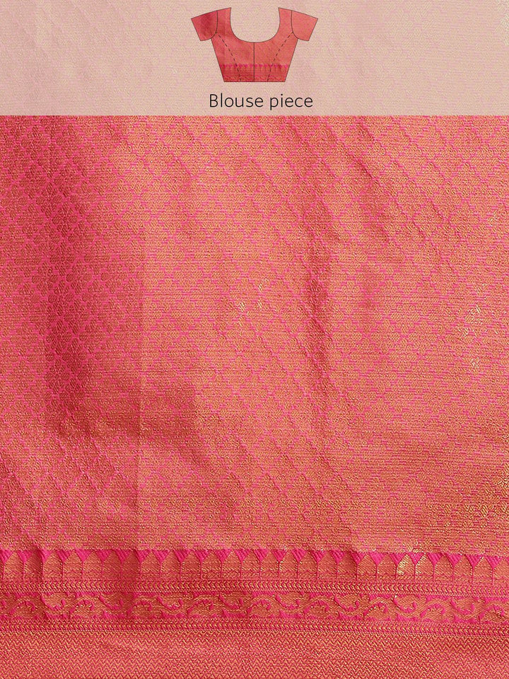 Silk Land Beige & Pink Woven Design Zari Jute Silk Tussar Saree