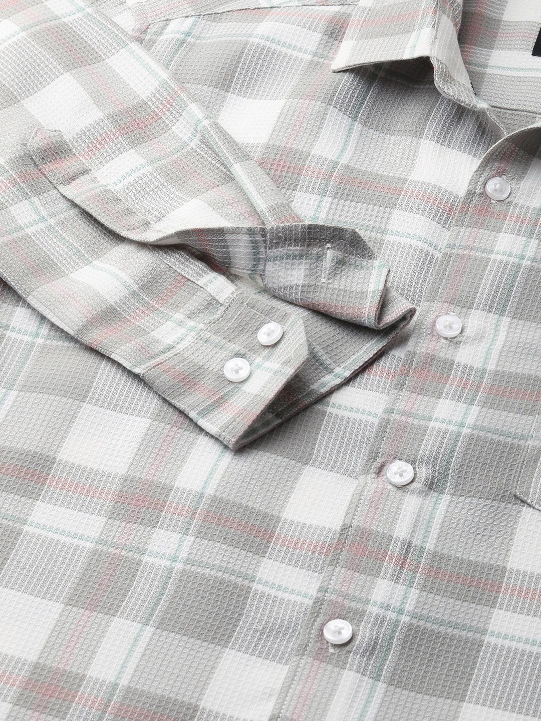 VASTRADO Men Classic Spread Collar Checked Cotton Slim Fit Casual Shirt