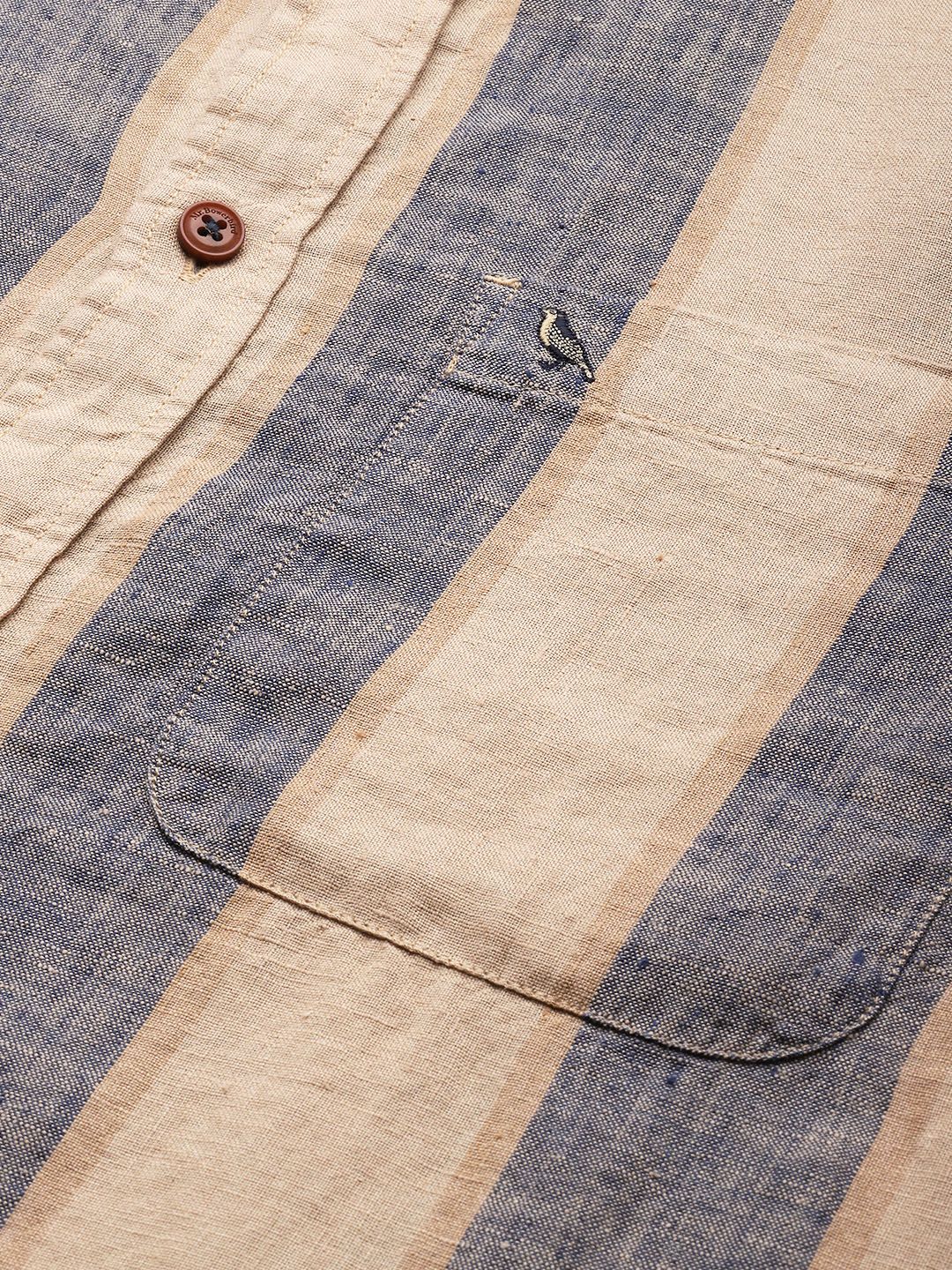 Mr Bowerbird Striped Tailored Fit Opaque Linen Casual Shirt