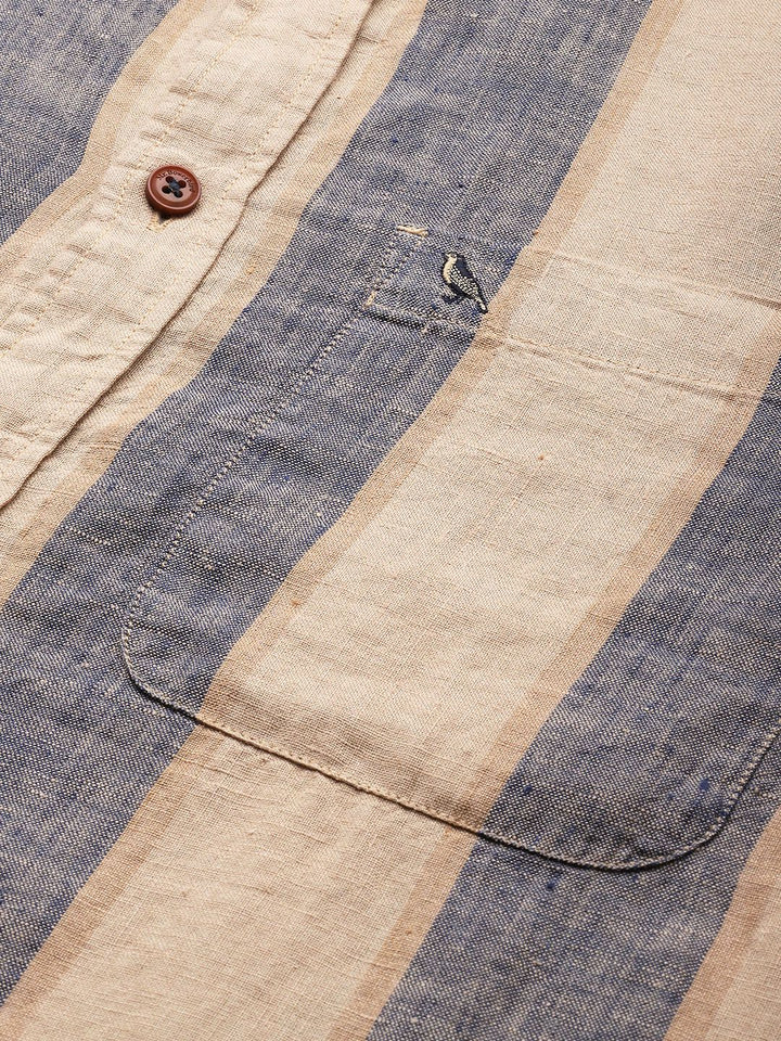 Mr Bowerbird Striped Tailored Fit Opaque Linen Casual Shirt