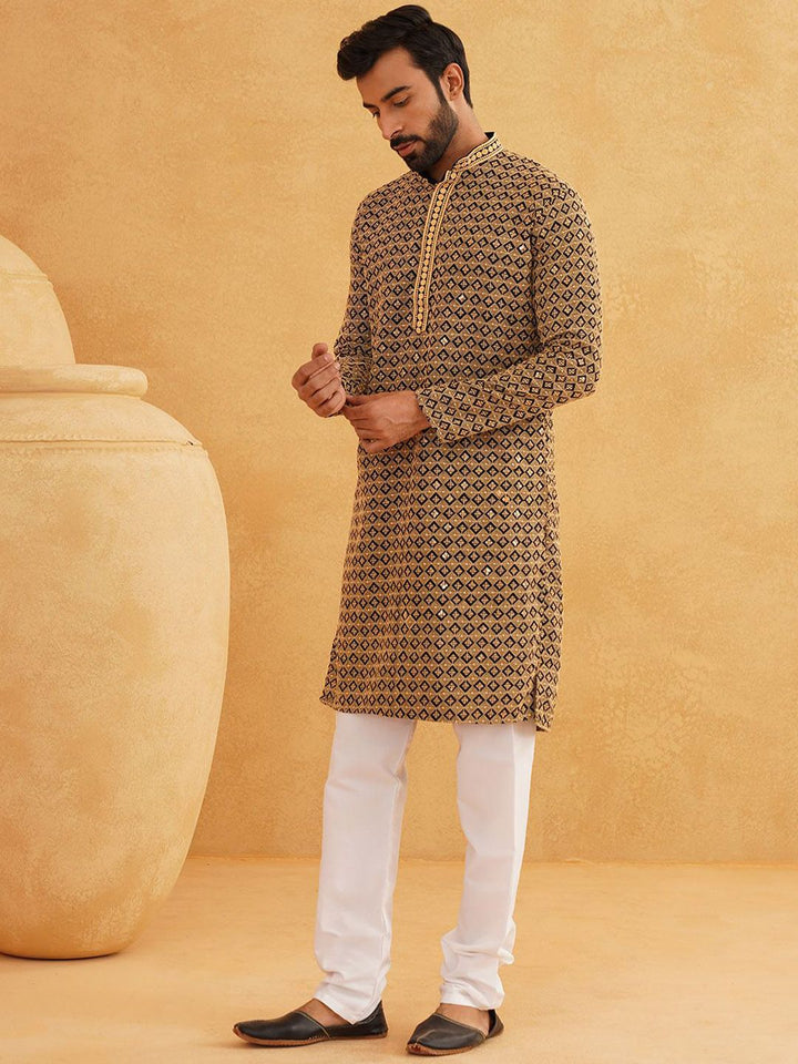 SOJANYA Geometric Embroidered Regular Sequinned Pure Cotton Kurta With Churidar