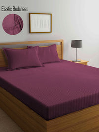 Myntra Elegant Homes Maroon Striped 300 TC Super King Bedsheet Set 2.7 m x 2.7 m