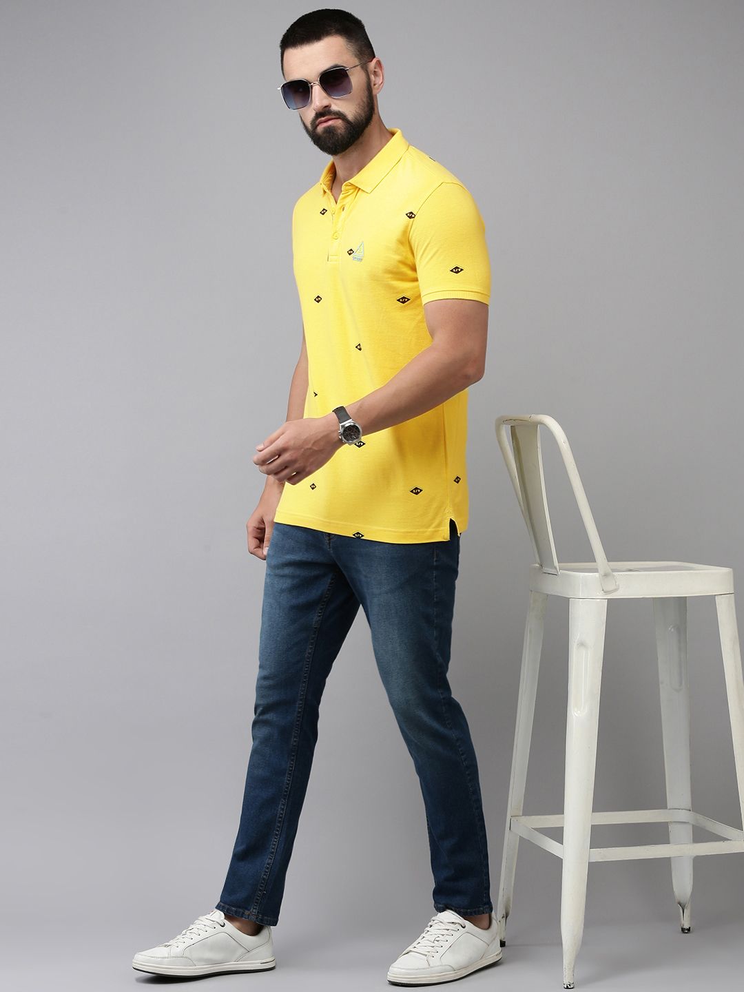 SPYKAR Pure Cotton Typography Printed Polo Collar Slim Fit Casual T-shirt