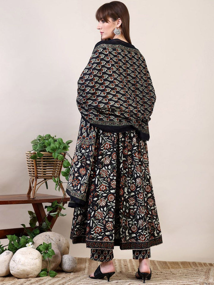 KALINI Floral Printed Empire Mirror Work Kurta with Trouser & Dupatta
