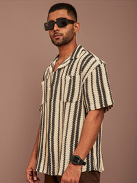 Powerlook Black and Off White Striped Semi Sheer Cotton Oversized Shirt