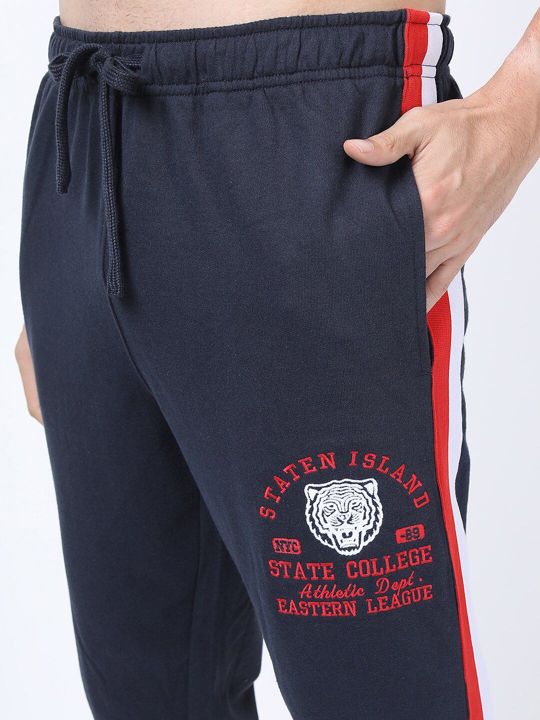 HIGHLANDER Men Navy Blue Printed Slim Fit Track Pants