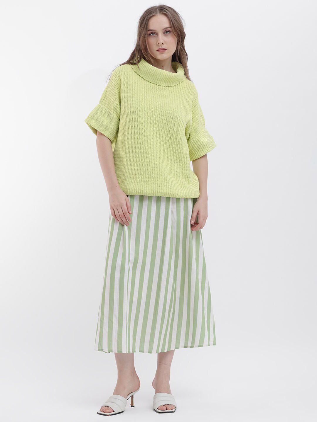 RAREISM Cable Knit Self Design Cowl Neck Ribbed Pullover