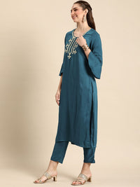 Anouk Woven Yoke Design Regular Beads and Stones Kurta with Trousers
