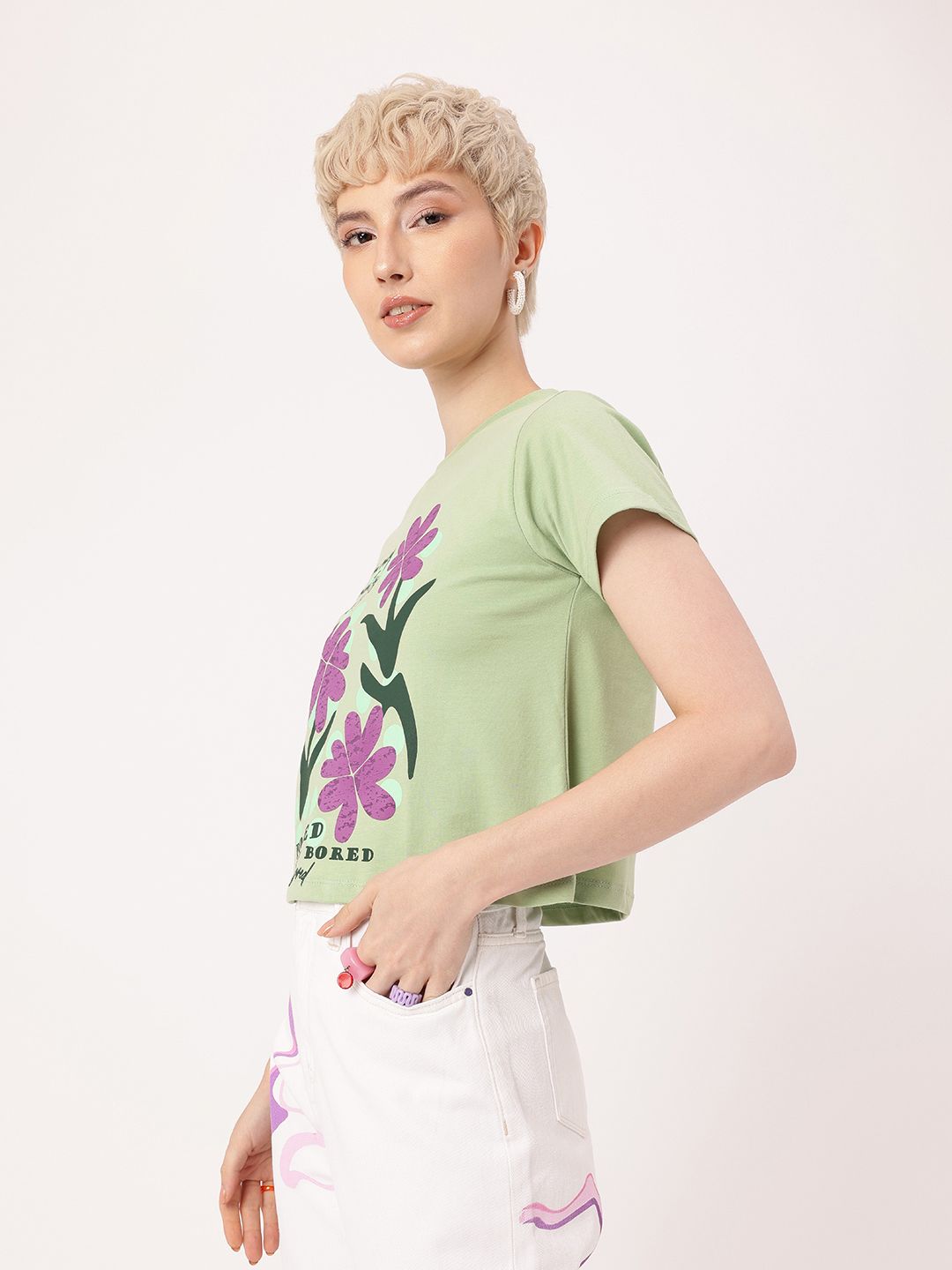 DressBerry Retro Floral Grunge Printed T-shirt