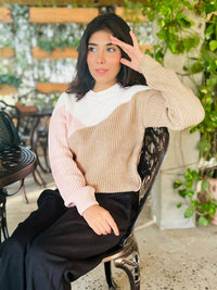 STREET 9 Women Brown & White Colourblocked Pullover
