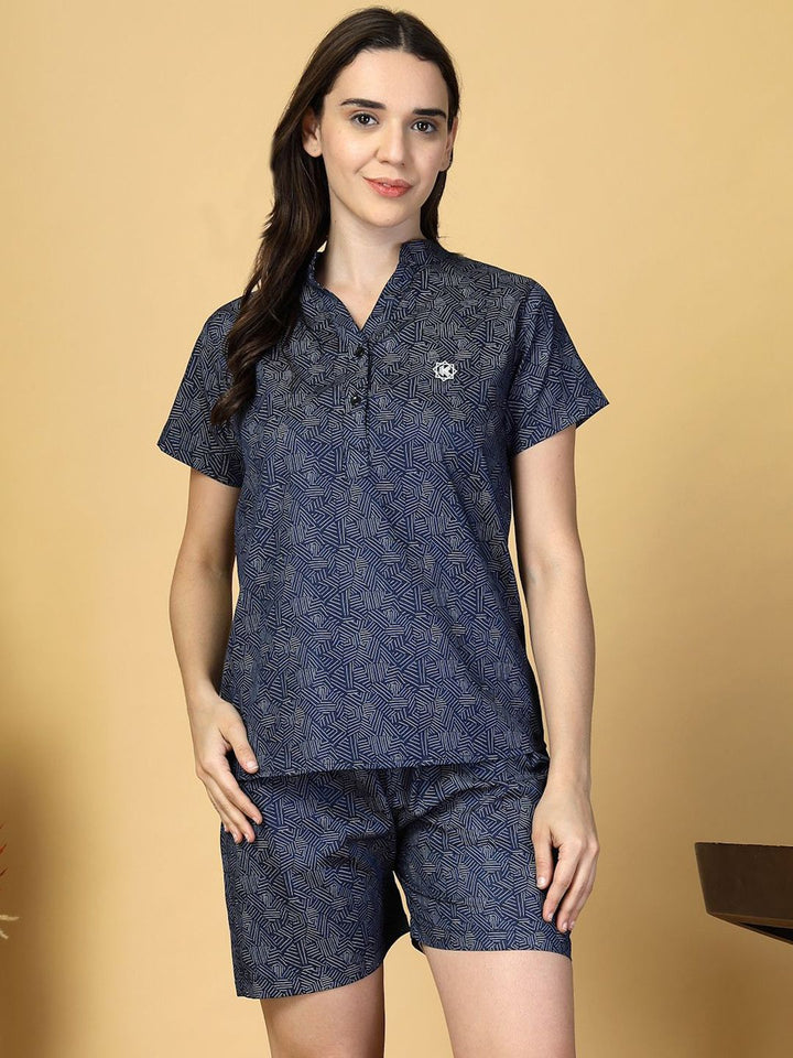 KLOTTHE Women Printed Pure Cotton T-shirt and Shorts Night suit