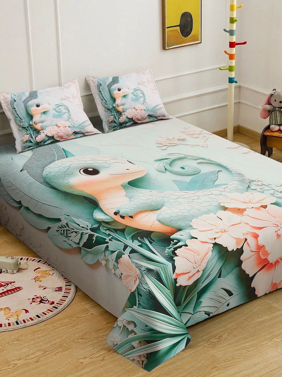 Moda Rapido X KLOTTHE Green & Pink 400 TC King Bedsheet with 2 Pillow Covers