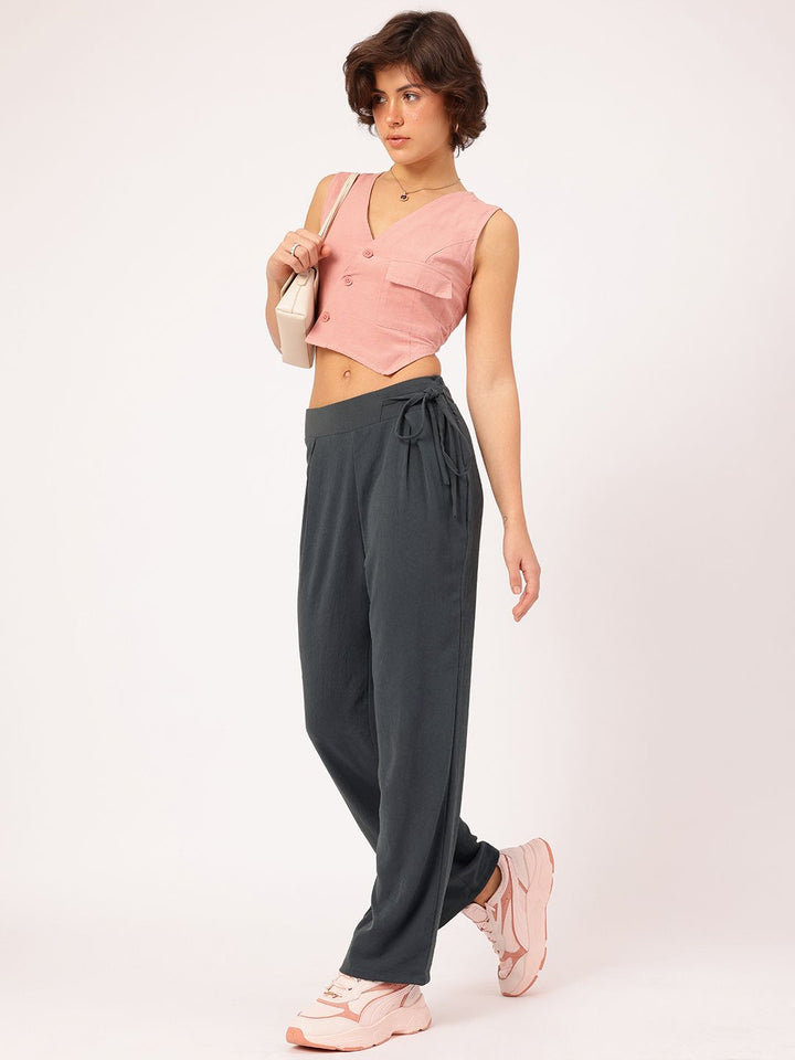DressBerry Women Tie-Up Twist Crinkled Trousers