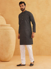 SOJANYA Kolar Jalur Motif Etnik Kurta Linen Kapas Bercetak dengan Piyama