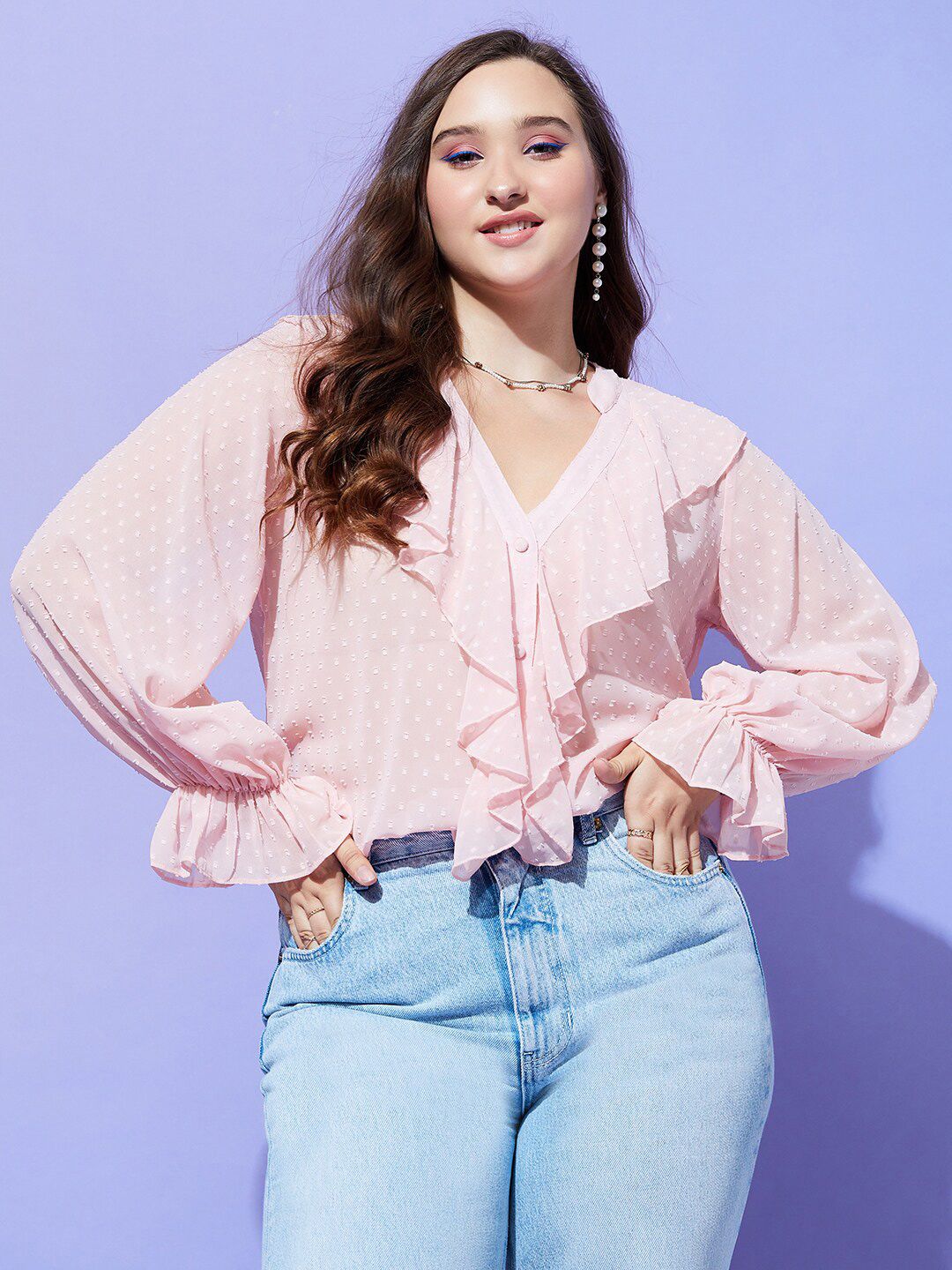 Berrylush Curve V-Neck Georgette Top