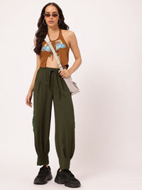 DressBerry Women Hippie Chic Crochet Patchwork Crinkled Cropped Trousers