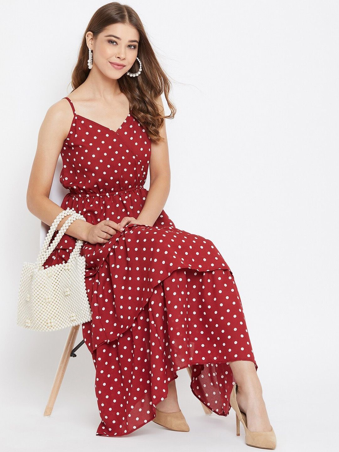 Berrylush Women Red Polka Dot Printed Fit and Flare Dress