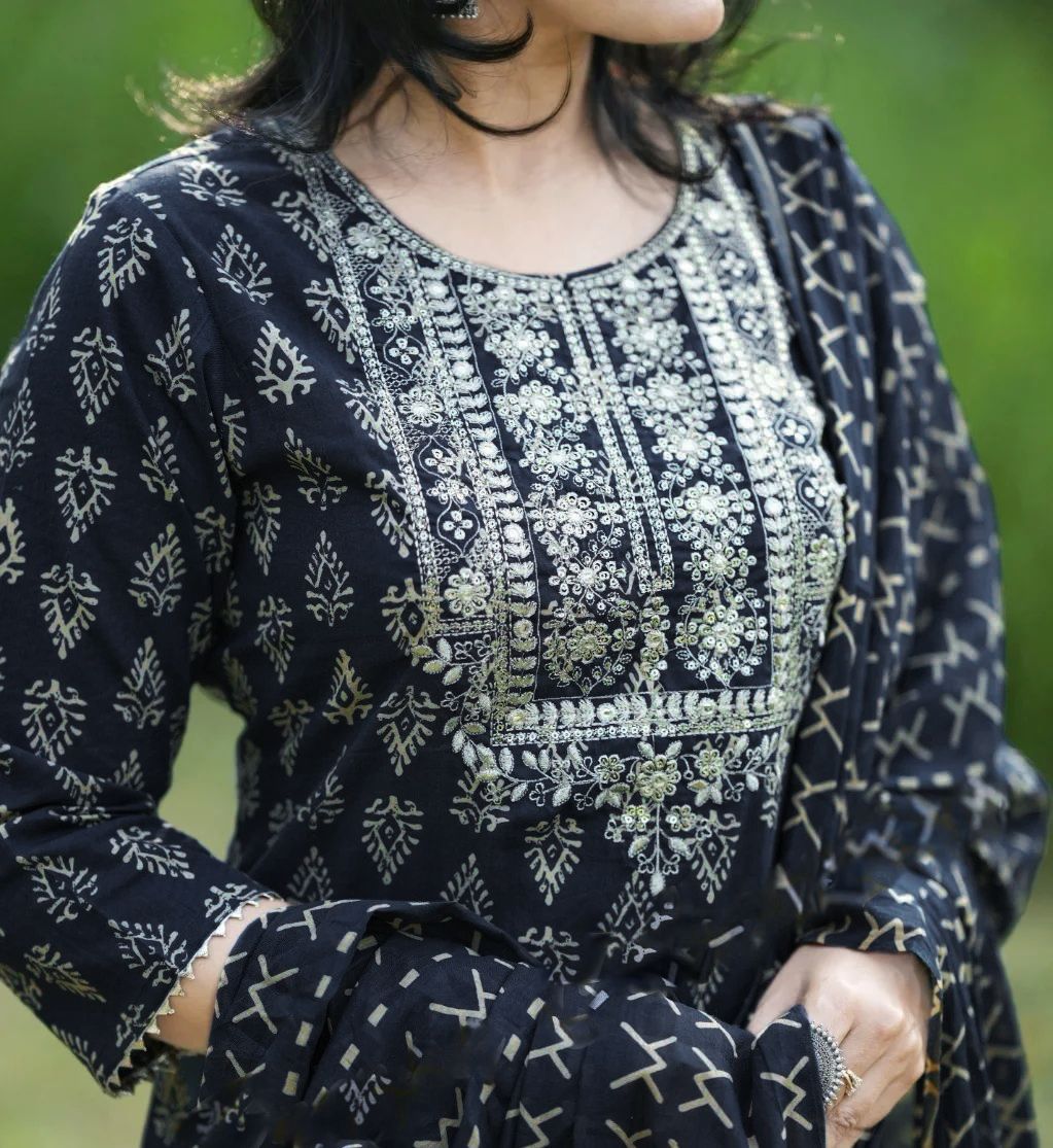 KALINI Women Ethnic Motifs Printed Regular Thread Work Kurta with Trousers & With Dupatta