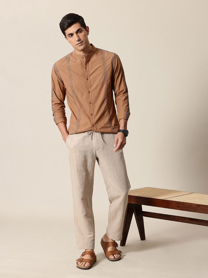 Mr Bowerbird Pure Cotton Embroidered Tailored Fit Opaque Casual Shirt