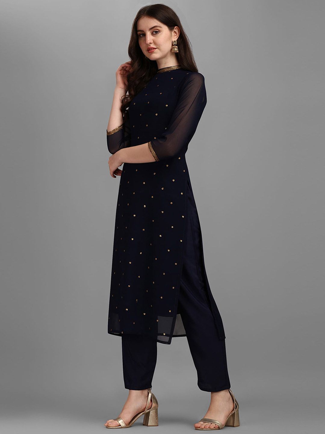 KALINI Sequin Embellished Straight Kurta with Trousers