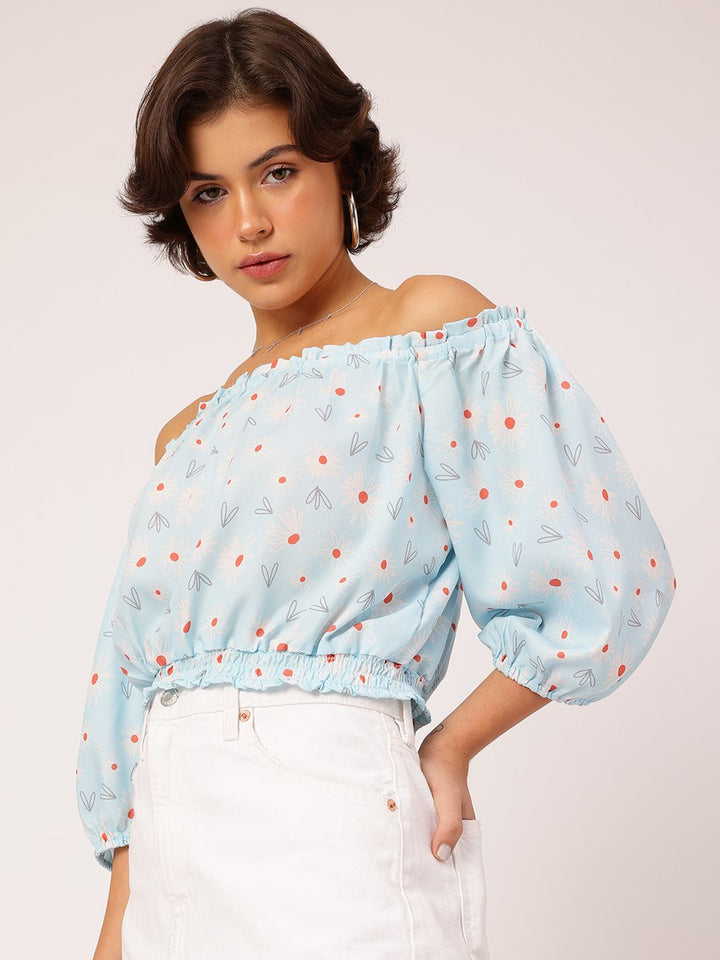 DressBerry Daisy Dreams Printed Off-Shoulder Blouson Crop Top