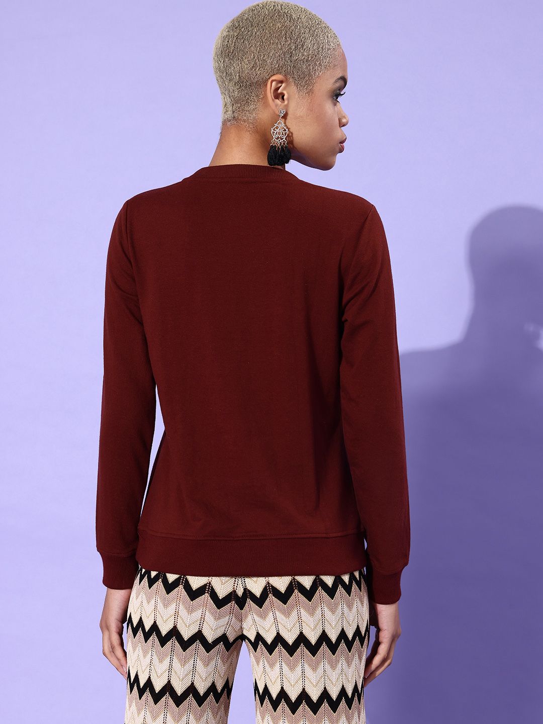 DressBerry Women Burgundy Printed Sweatshirt