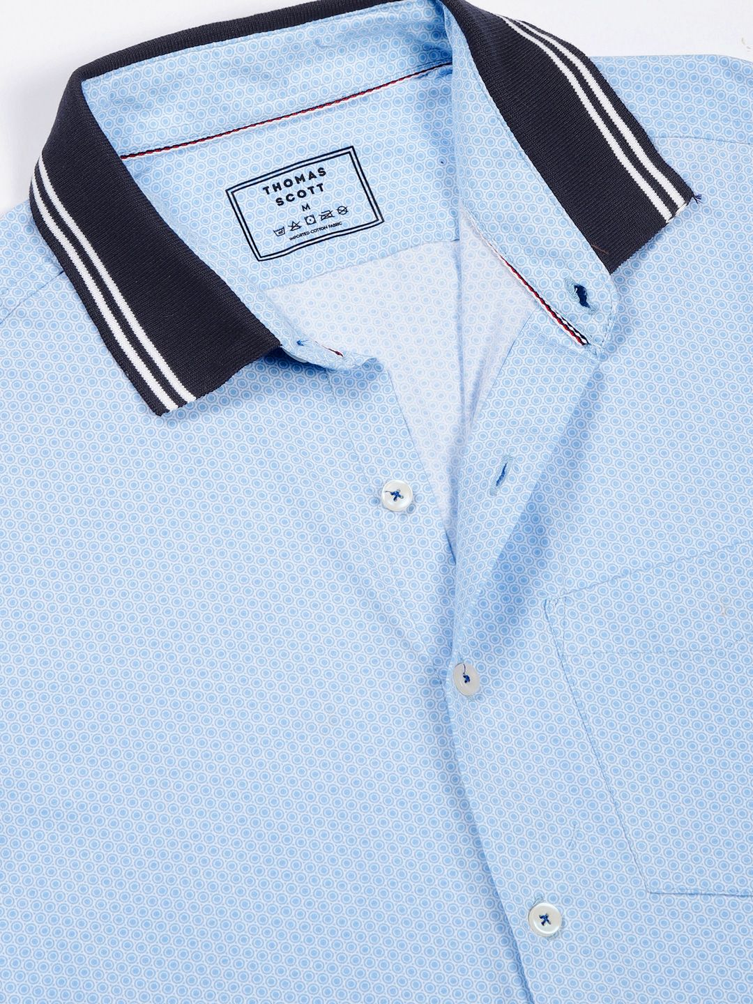 Thomas Scott Men Classic Slim Fit Spread Collar Micro Ditsy Printed Cotton Knitted Shirt