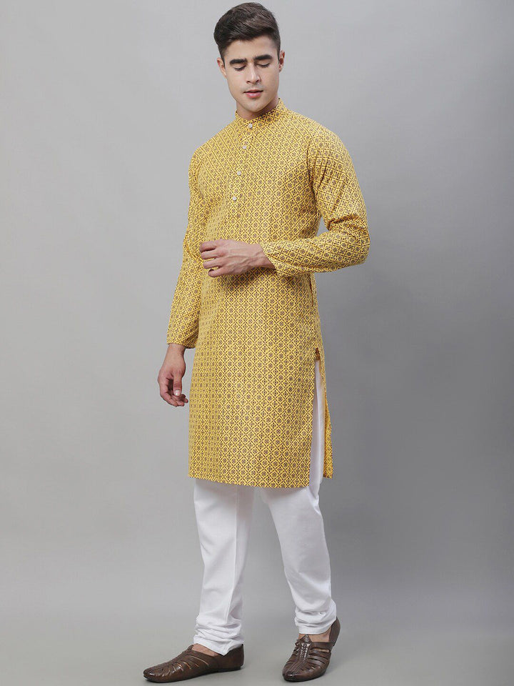 SOJANYA Motif Etnik Kerajang Bercetak Cotton Linen Kurta Dengan Churidar