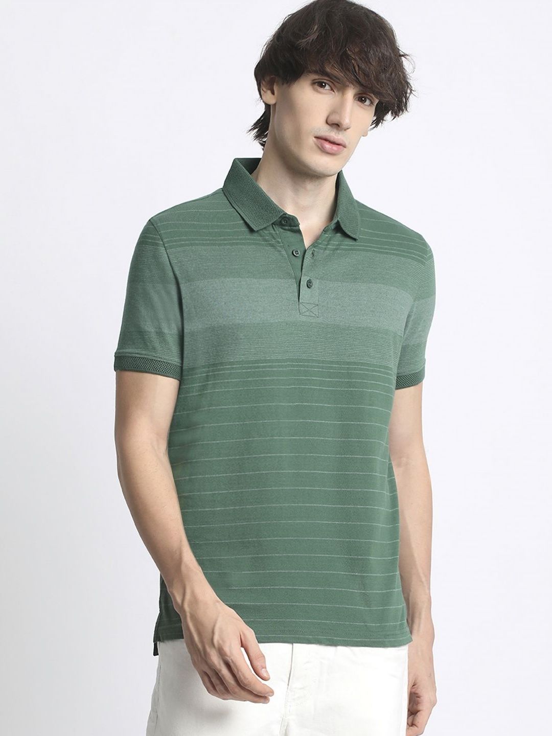 THE BEAR HOUSE Men Striped Polo Collar Slim Fit T-shirt