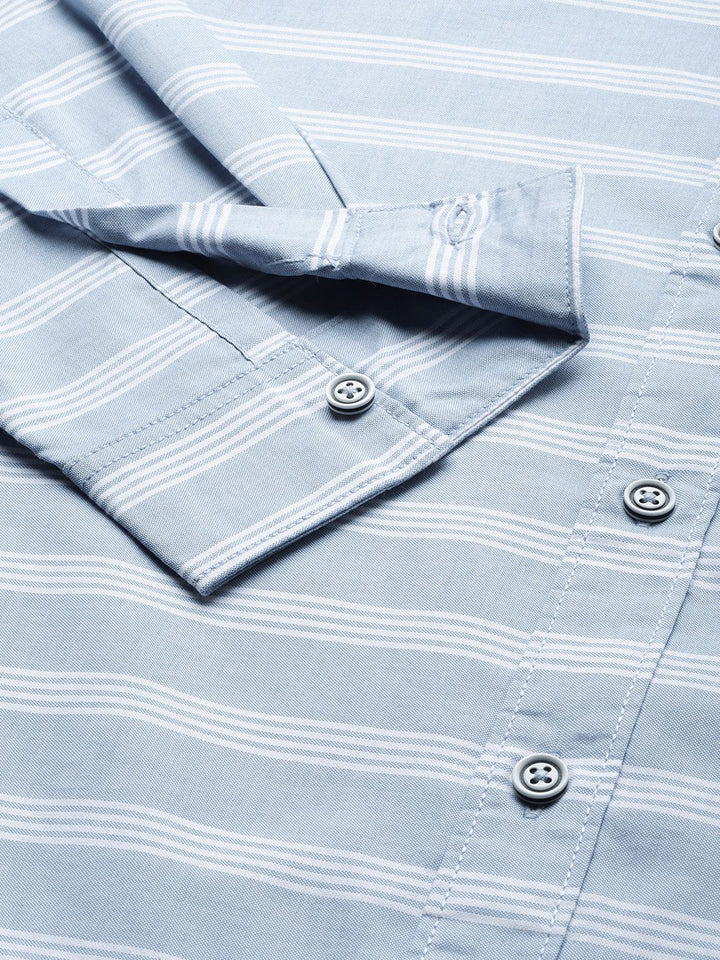 The Indian Garage Co Men Blue & White Classic Slim Fit Striped Casual Shirt