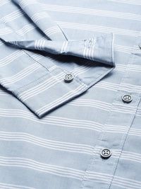 The Indian Garage Co Men Blue & White Classic Slim Fit Striped Casual Shirt